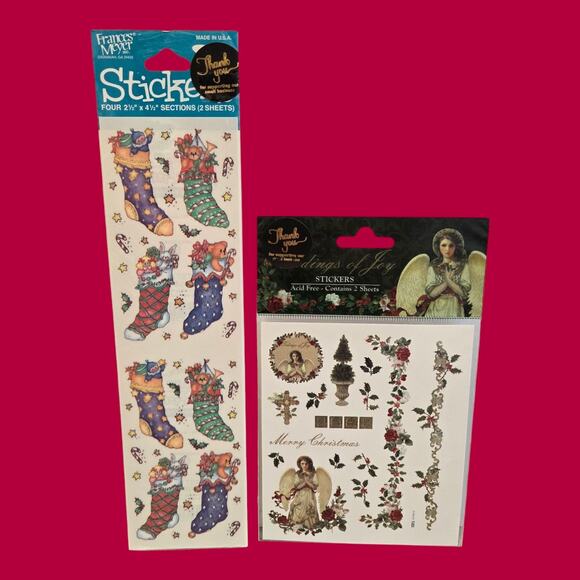 Sealed Frances Meyer VTG Christmas Stickers Stockings w/Toys and Tidings of Joy - Picture 2 of 7